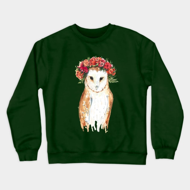 A watercolor barn owl bride in a wreath Crewneck Sweatshirt by MagdalenaIllustration